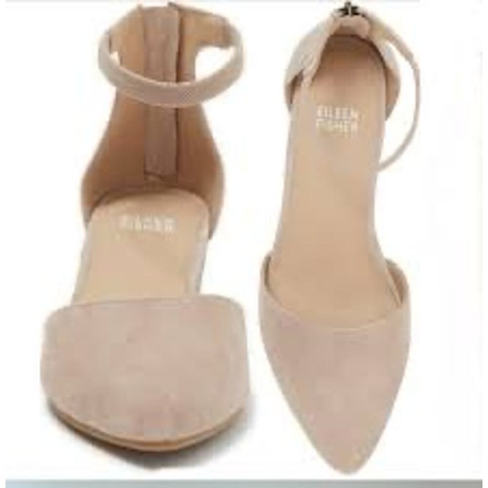 Eileen Fisher Lyton Suede Ankle Strap Flat‎ in Pale Pink Size 7.5